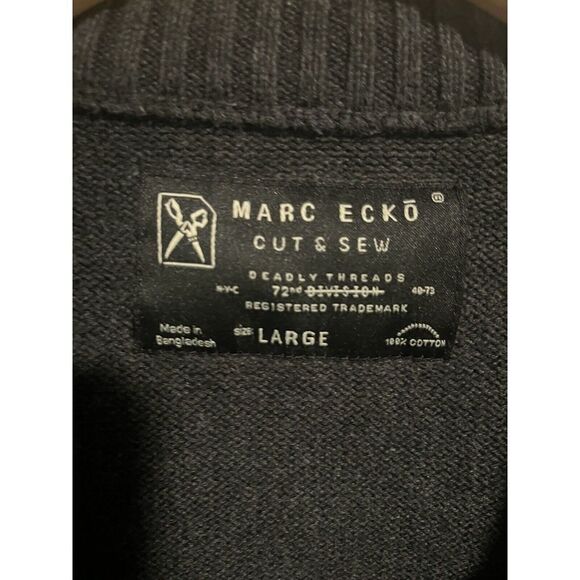MARC Ecko Mens Gray Ribbed Quarter Zip Pull Over Sweater, Mens Size Large - Picture 6 of 8